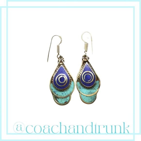 Artisan Jewelry - ARTISAN Lapis Lazuli Turquoise Silver Tear Drop French Hook Earrings